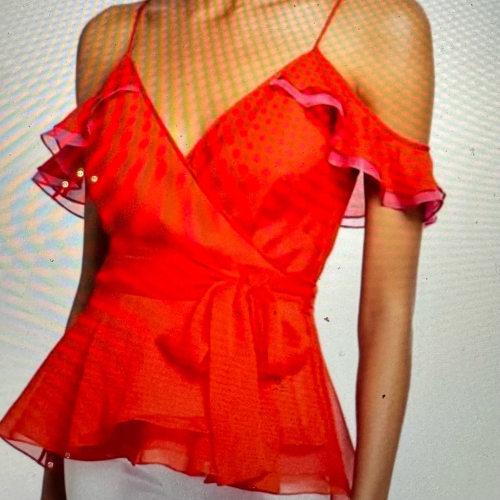DVF Jenna ruffle wrap top in red